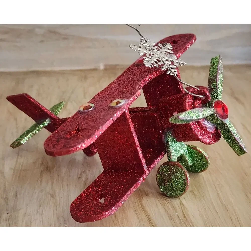 Christmas Tree Ornament Wooden Glitter Plane See Pictures